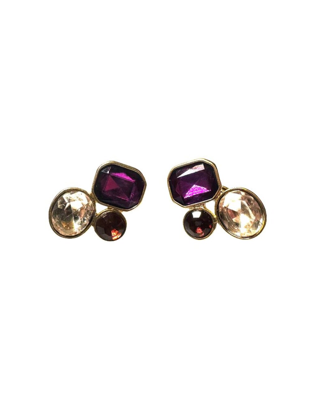 Liz Claiborne Gold-Tone Clip-On Earrings With Purple Clear And Lavender Rhinesto
